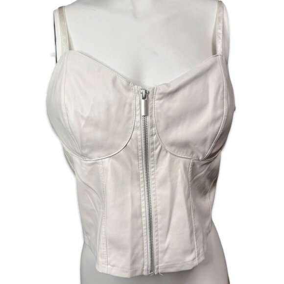 Plus Size White Faux Leather Zip-up Corset Top by Madden NYC - Size 3XL - Picture 9 of 10